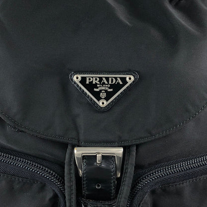 PRADA Tessuto Triangle Logo Double Pocket Backpack Black Vintage msvumv