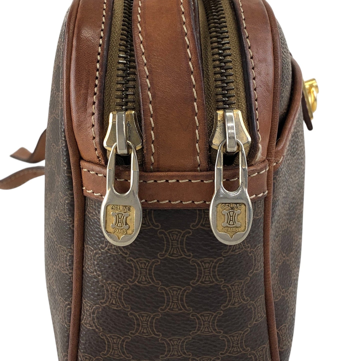CELINE Macadam Gancini Shoulder bag Brown Vintage jcyy3u