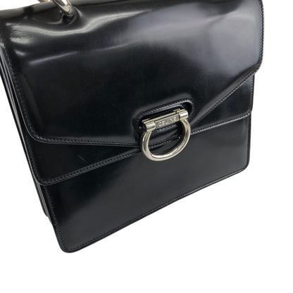 CELINE Gancini Double Flap Top Handle Handbag Black Vintage ku22zn