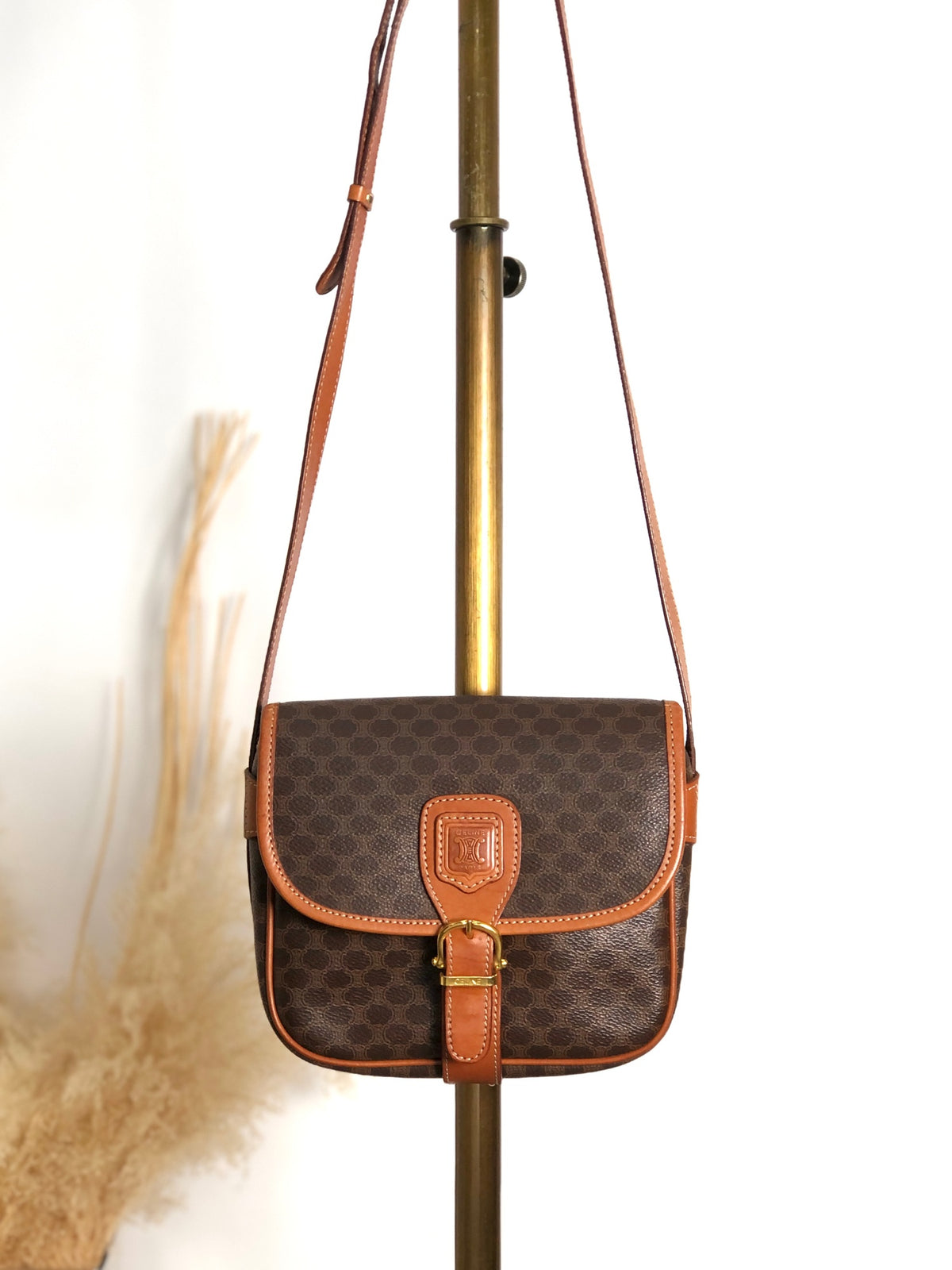 CELINE Macadam Blason Front Buckle Shoulder bag Brown Vintage need42
