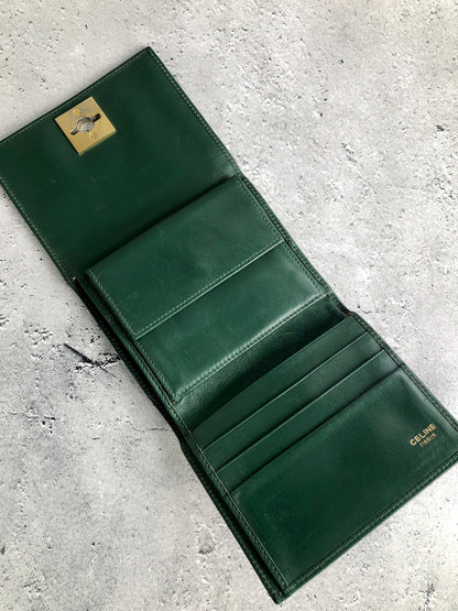 CELINE Gancini Trifold Wallet Green Vintage 4cifcs