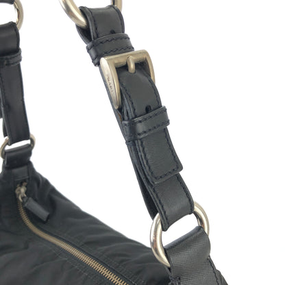 PRADA Triangle Logo  Nylon Leather Shoulder bag Hobobag Black Vintage zx7az8
