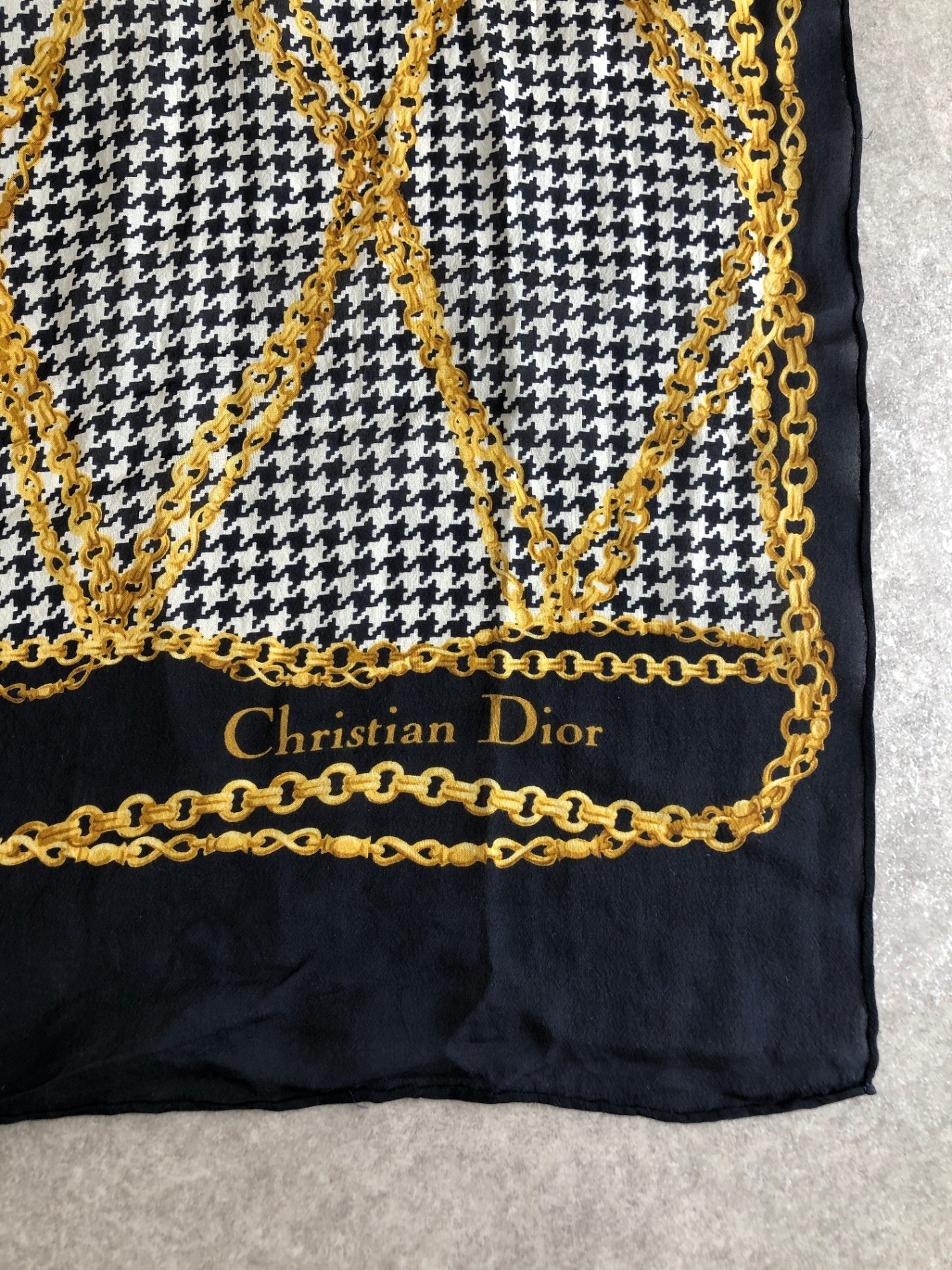 Christian Dior Scarf Black×White SILK100% Vintage hrv56r