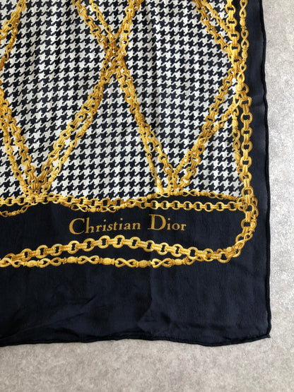 Christian Dior Scarf Black×White SILK100% Vintage hrv56r
