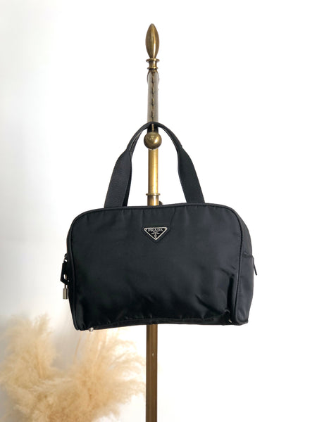 PRADA Tessuto Triangle Logo Padlock Handbag Black Vintage h25vhs