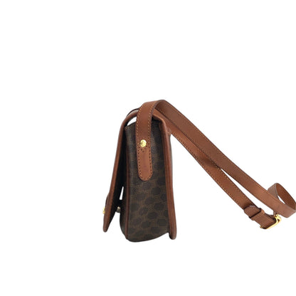 CELINE Macadam Front Buckle Shoulder bag Brown Vintage c7tgex