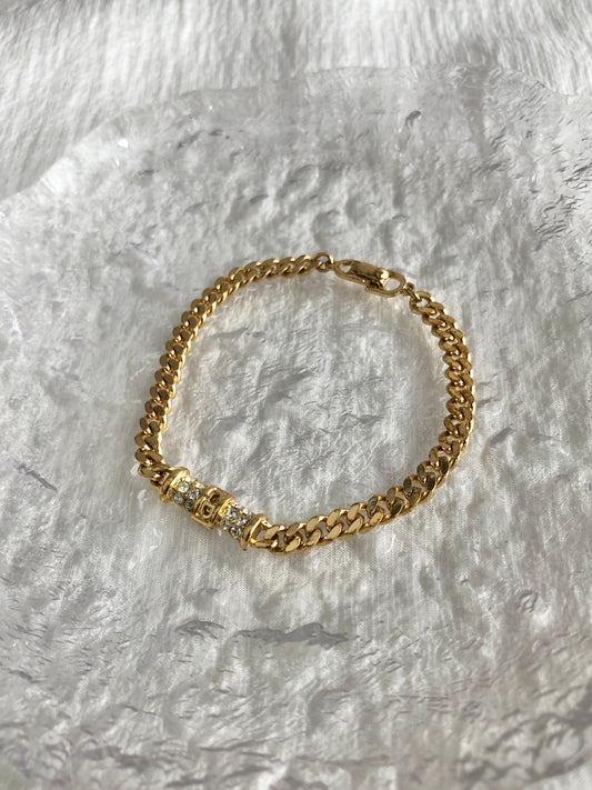 Christian Dior CD Logo Rhinestone Bracelet Gold Vintage gn36vg