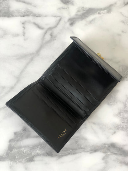 CELINE Macadam  PVC Leather Folded Wallet Black Vintage 5m3ywv