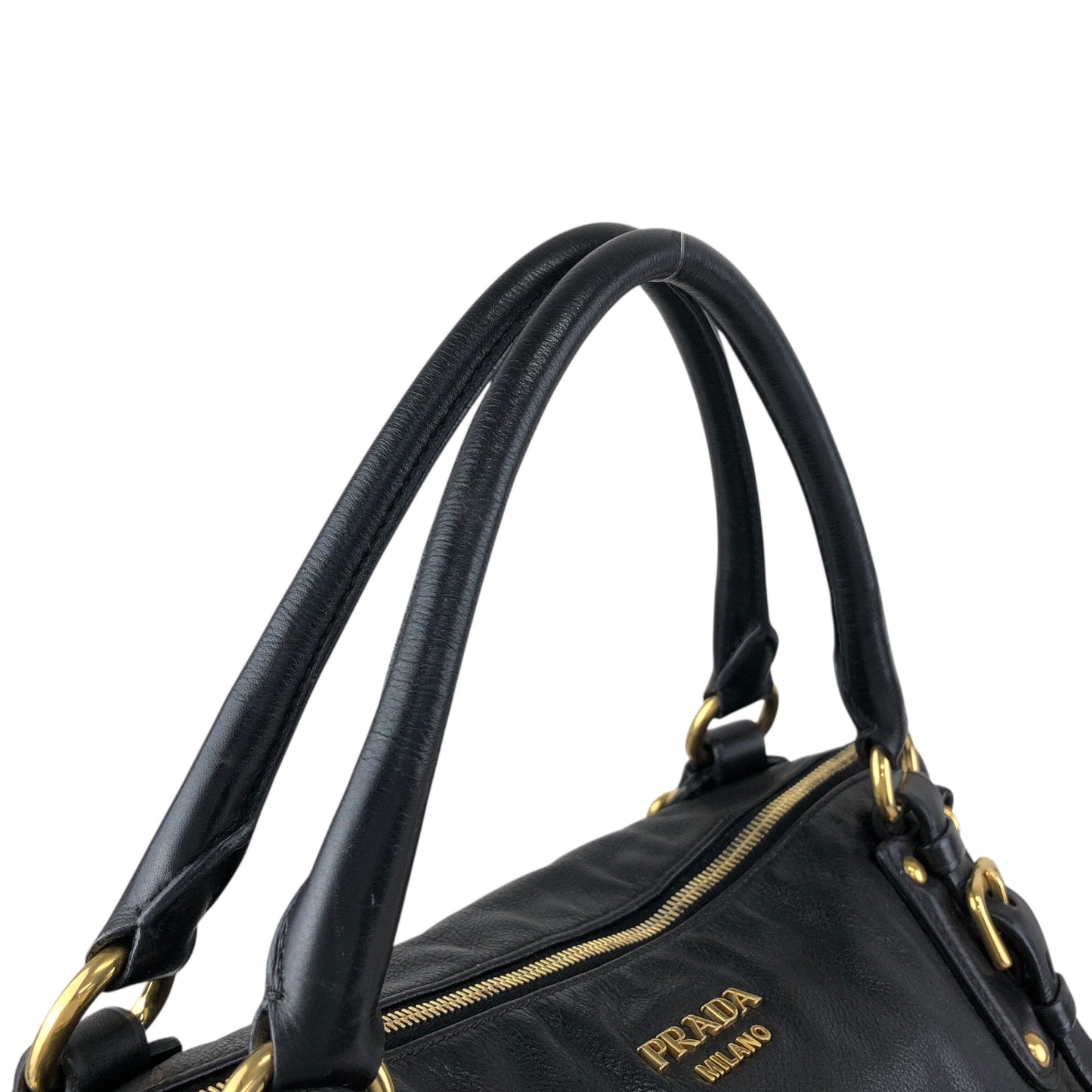 PRADA Logo Handbag Black Vintage jkn44z