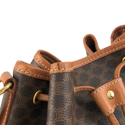 CELINE Macadam Blason Drawstring Shoulder bag Brown Vintage ex6n3b