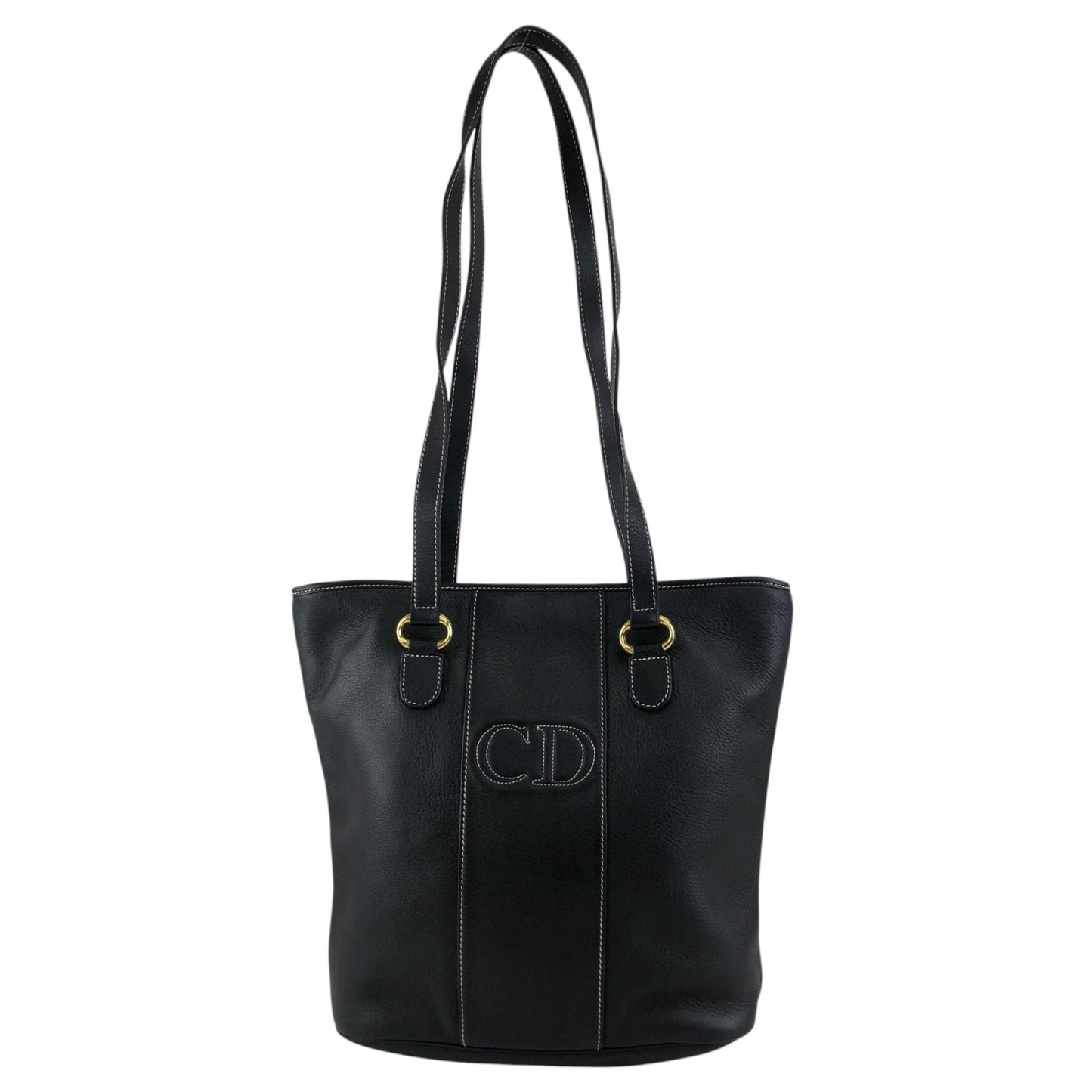 Christian Dior CD Logo Handbag Totebag Black Vintage 66ksm7