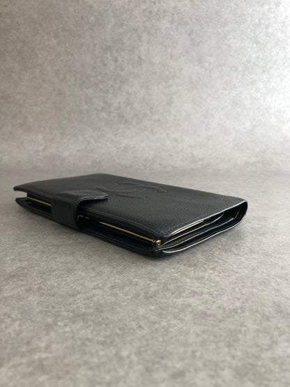 CHANEL Coco Mark Long Wallet Folded Wallet Black Vintage nd3dzs
