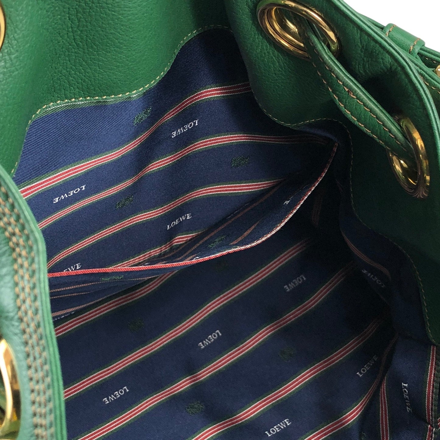 LOEWE Anagram Drawstring Shoulder bag Green Vintage 4p76em