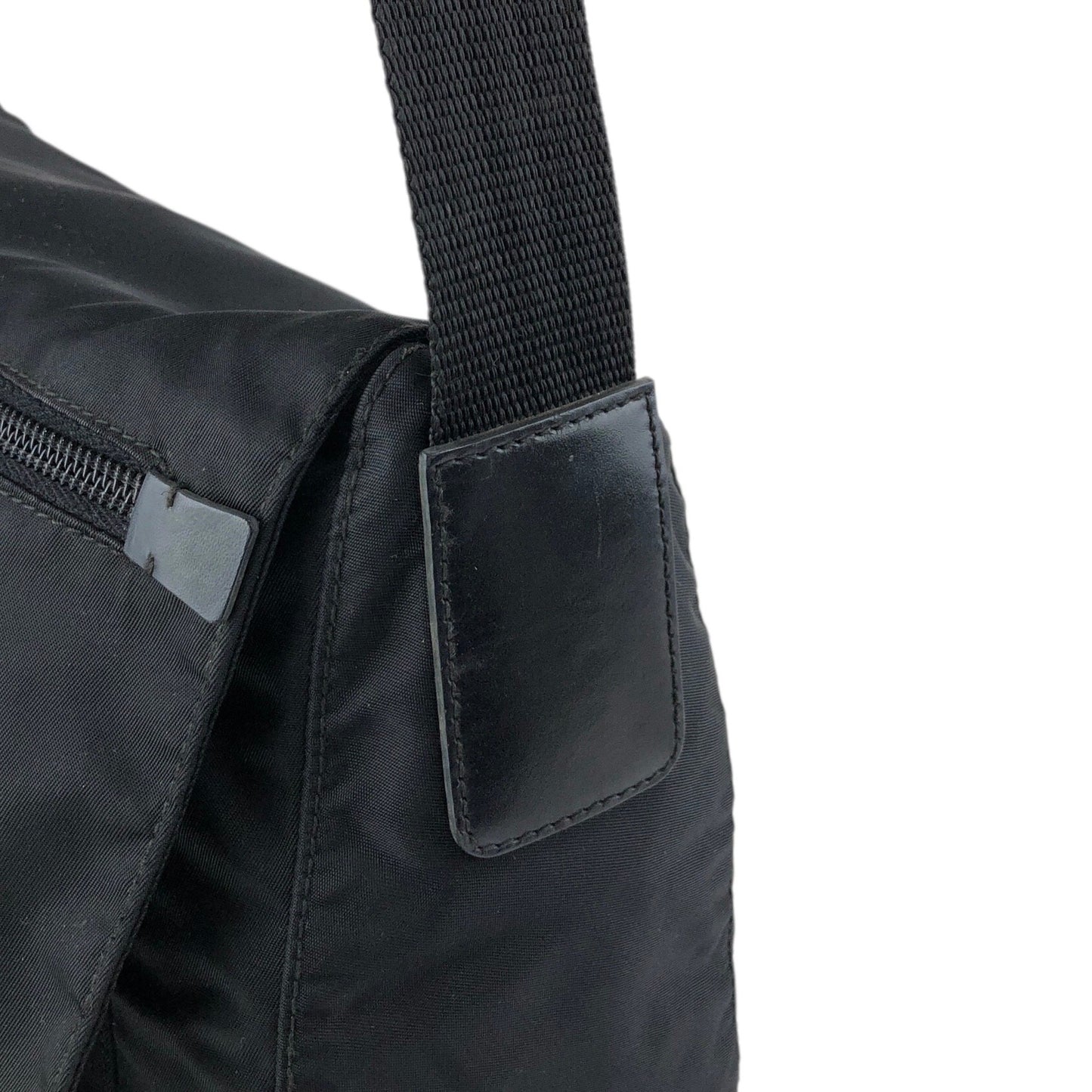 PRADA Tessuto Triangle Logo Front Buckle Shoulder bag Black Vintage fsnzjh