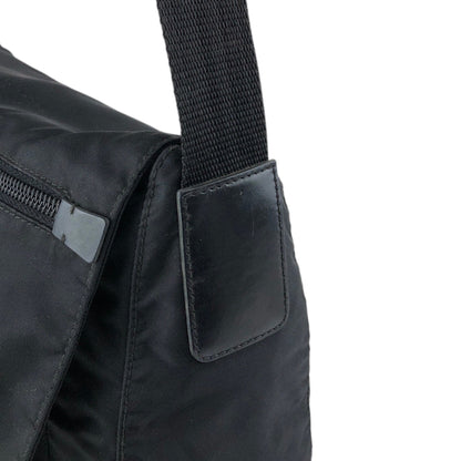 PRADA Tessuto Triangle Logo Front Buckle Shoulder bag Black Vintage fsnzjh
