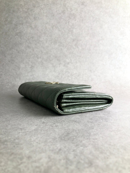 CHANEL Matelasse 長版錢包 卡其色 復古 mtrgcg