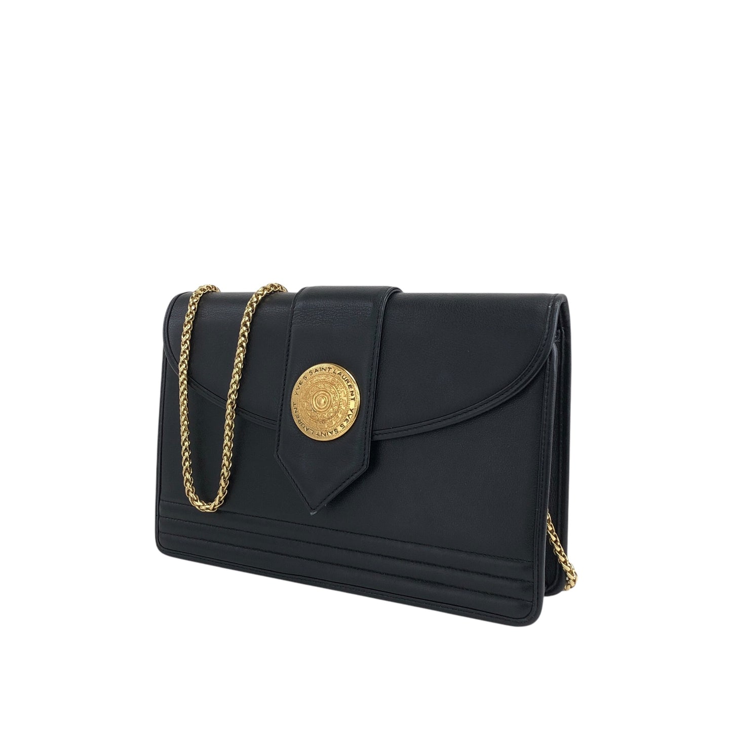 Yves Saint Laurent Medal Chain Shoulder bag Black Vintage 7mstfw
