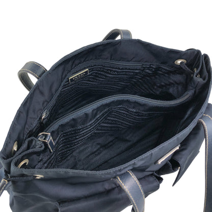 PRADA Tessuto Triangle Logo Double Pocket Totebag Navy Vintage 8ka5ea