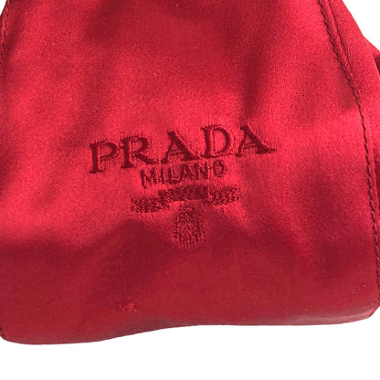 PRADA Logo Embroidery Satin Drawstring Mini Handbag Red Vintage e2mrt5