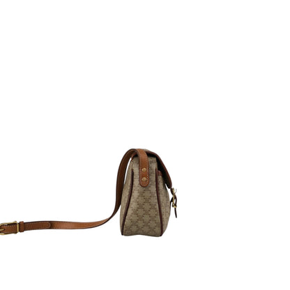 CELINE Macadam Front Buckle  Shoulder bag Beige Vintage hx87nm