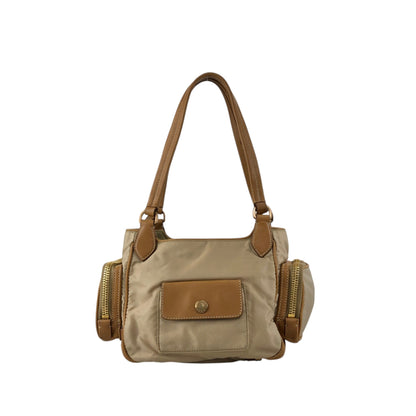 PRADA Tessuto Triangle Logo Side Pocket Handbag Beige Vintage a35ftn