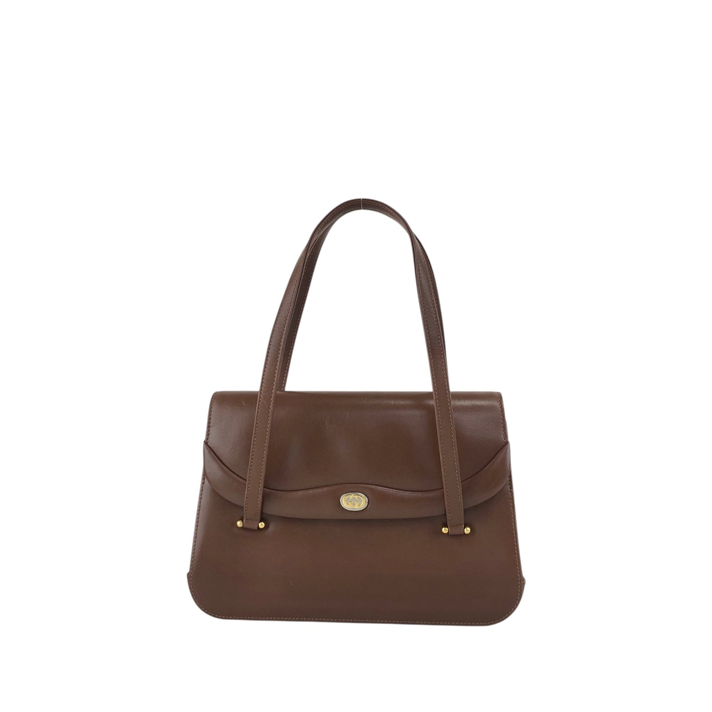 GUCCI GG Flap Handbag Brown Vintage auy3z2