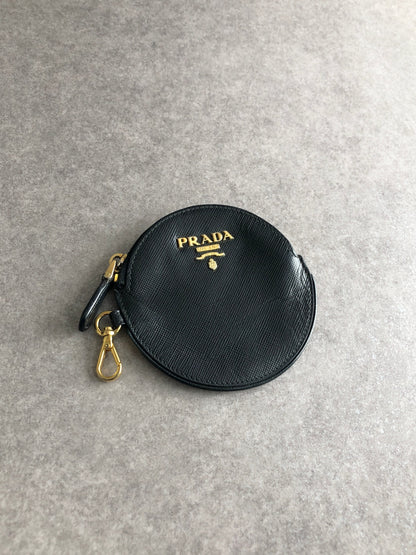 PRADA Logo Coin Purse Black Vintage khyxfk