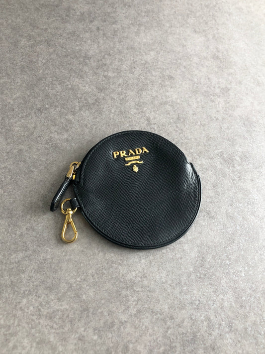 PRADA Logo Coin Purse Black Vintage khyxfk
