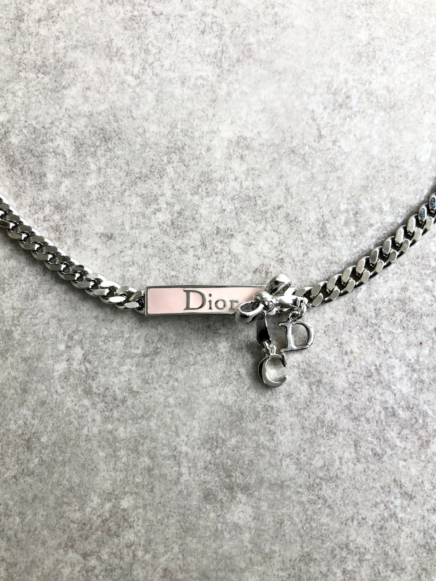Christian Dior Logo Motif Necklace Silver Vintage ydrizh