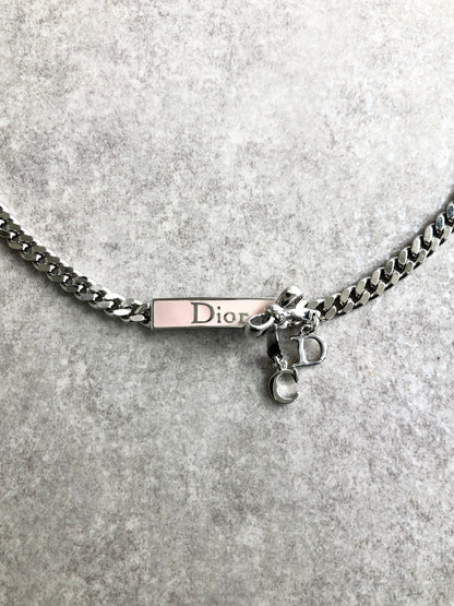 Christian Dior Logo Motif Necklace Silver Vintage ydrizh