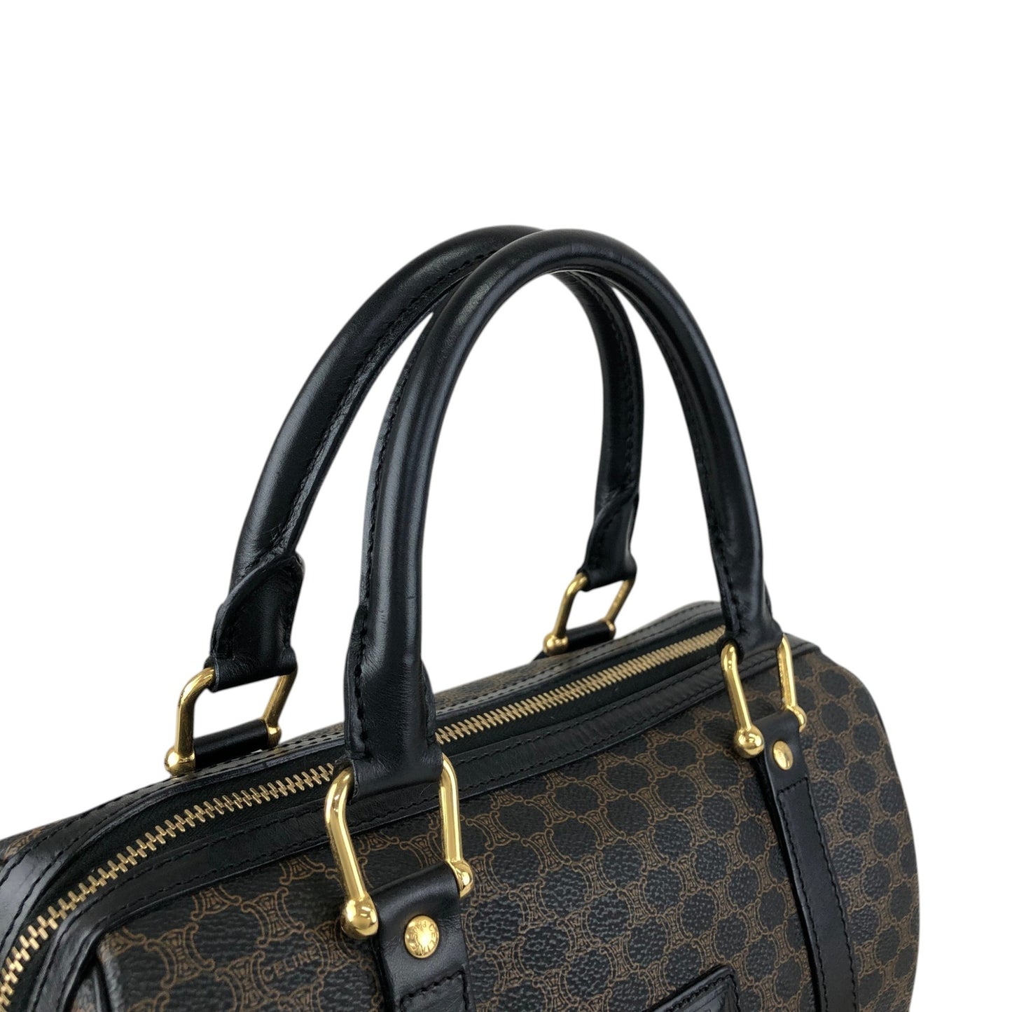 CELINE Macadam Blason Small Boston bag Handbag Black Vintage 5whgfy