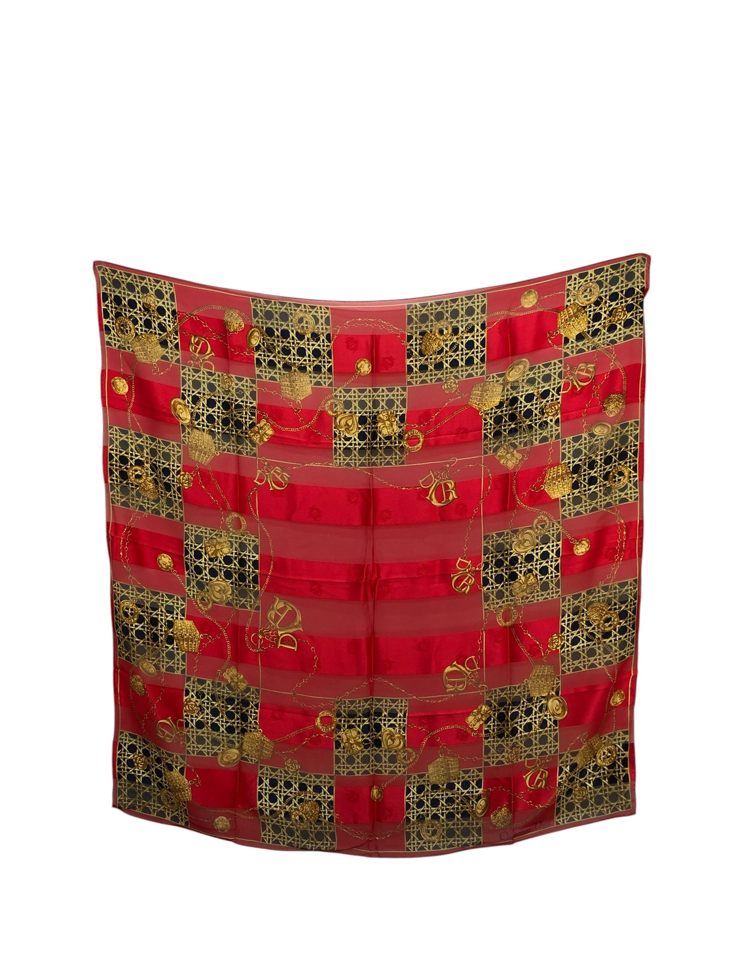 Christian Dior Cannage Logo Charm Motif  Scarf Red Vintage 4nw85m