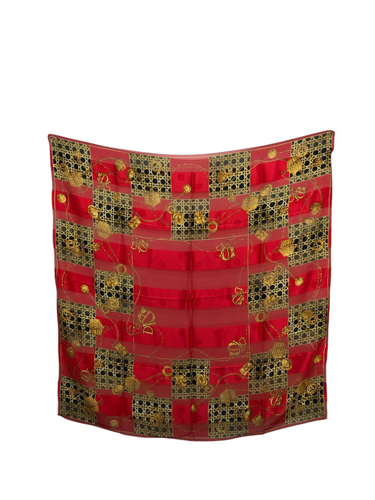 Christian Dior Cannage Logo Charm Motif  Scarf Red Vintage 4nw85m