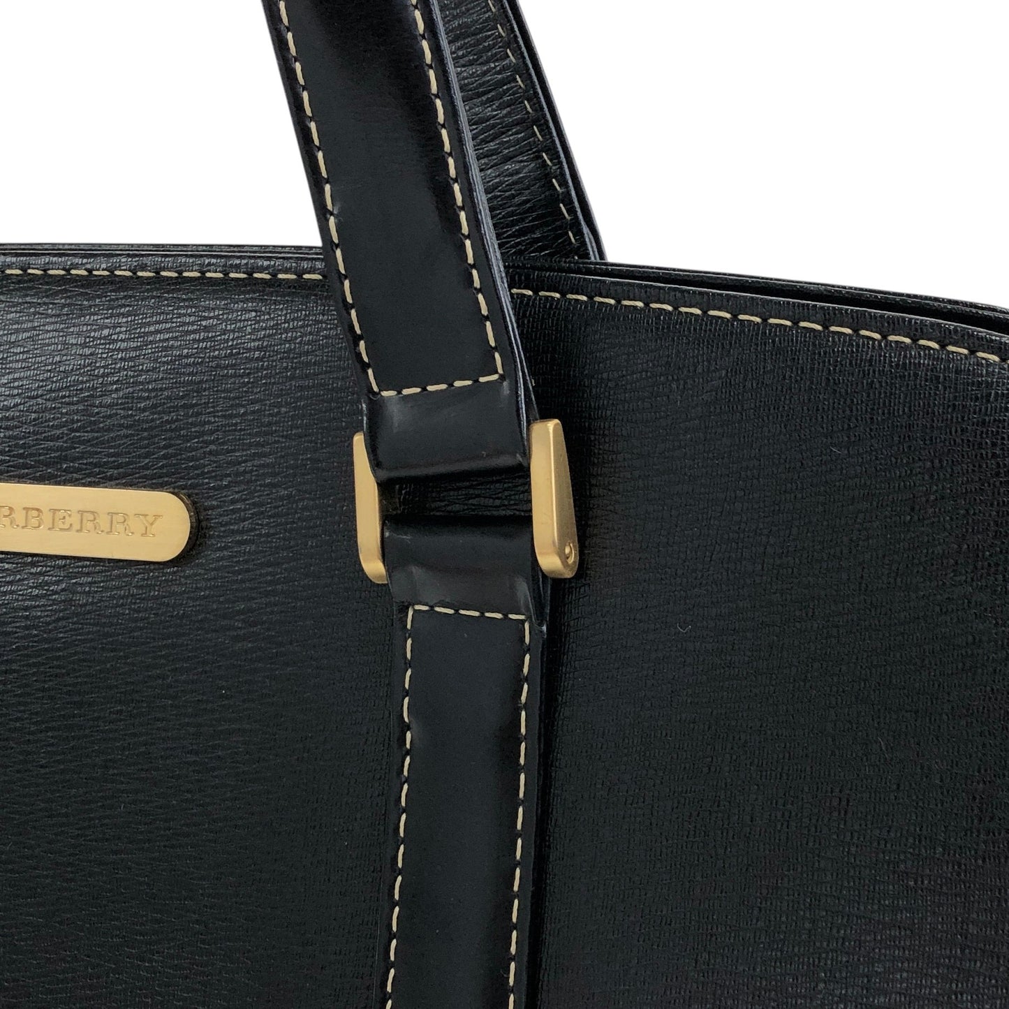 BURBERRY Logo Handbag Totebag Black Vintage 22n2xt
