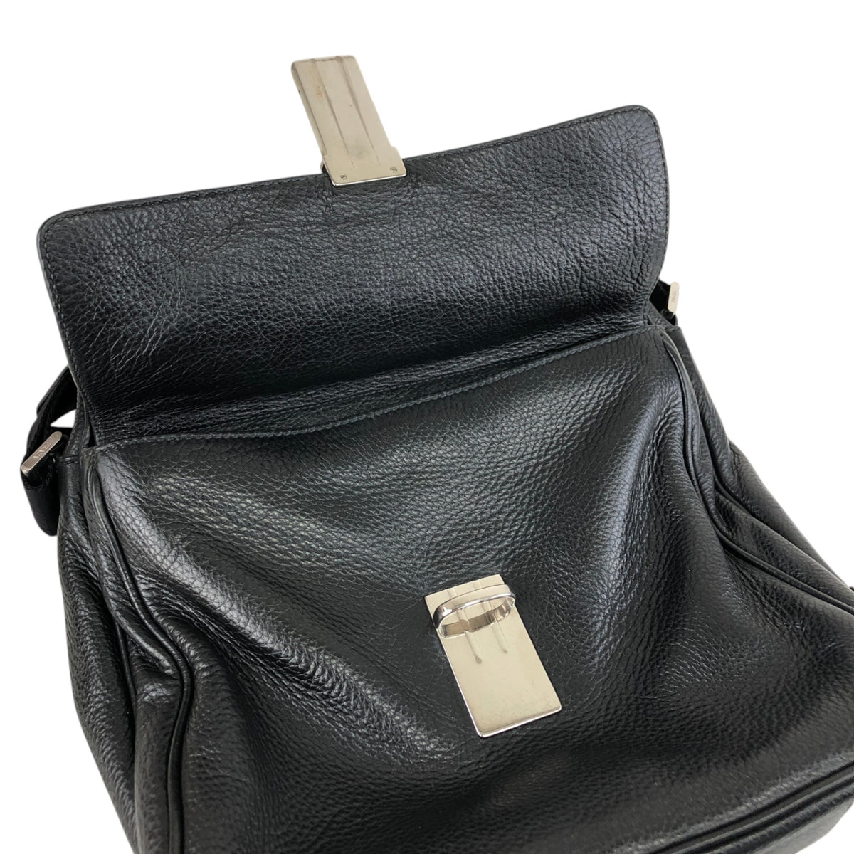 PRADA Triangle Logo Front Buckle Front Pocket Shoulder bag Black Vintage fg3jes