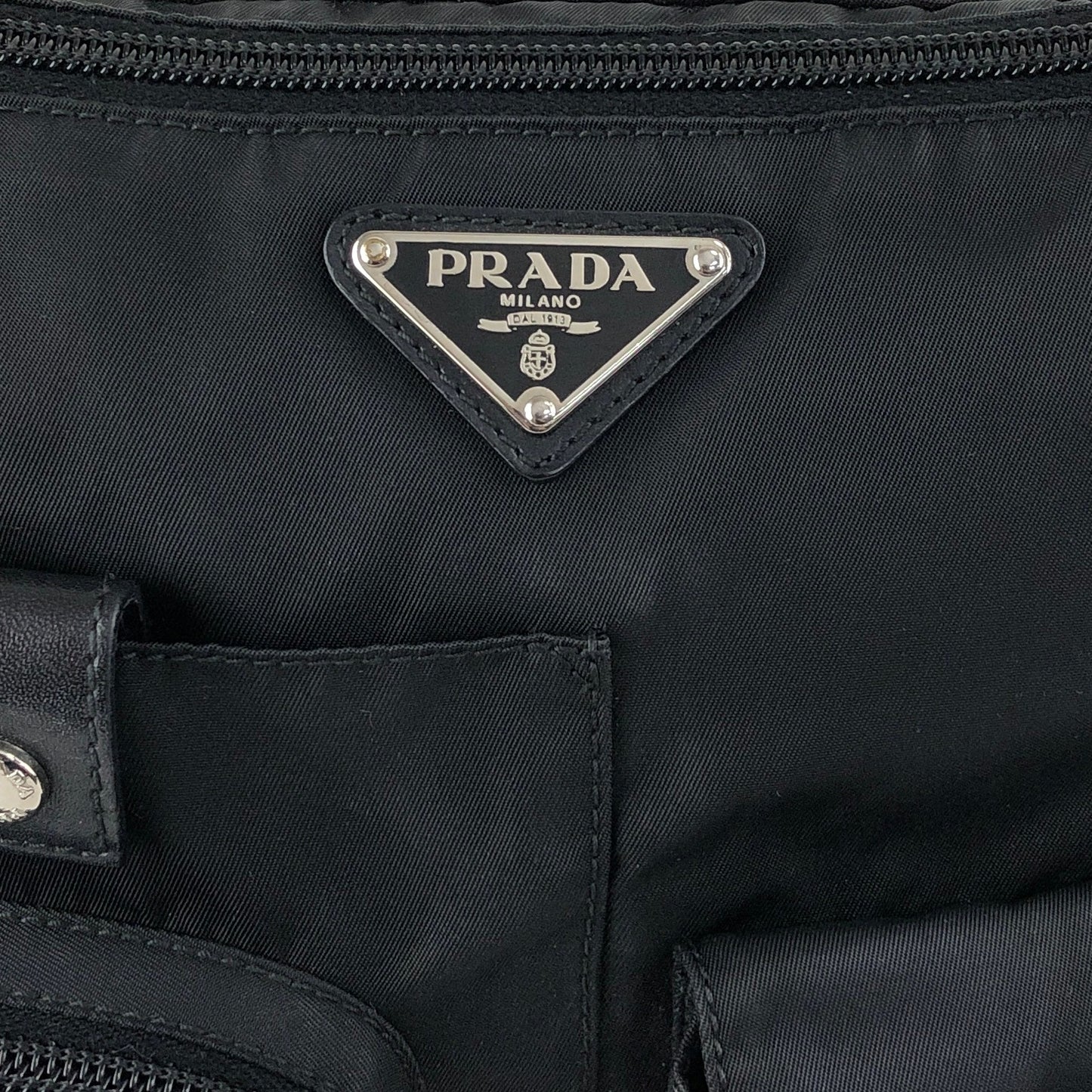 PRADA Tessuto Triangle Logo Front Buckle Front Pocket  Shoulder bag Black Vintage ikphwn