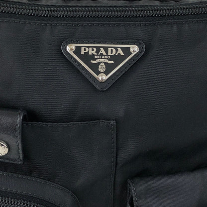 PRADA Tessuto Triangle Logo Front Buckle Front Pocket  Shoulder bag Black Vintage ikphwn