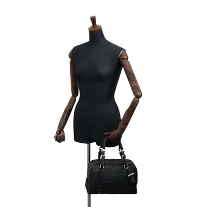 PRADA Logo Embossed Small Boston bag Handbag Black Vintage f8pbsn