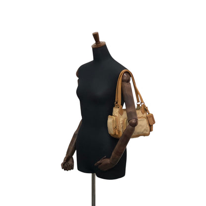 PRADA Tessuto Triangle Logo Side Pocket Handbag Beige Vintage a35ftn