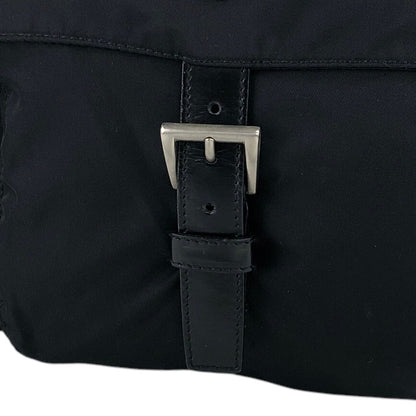 PRADA Triangle Logo Front Buckle Shoulder bag Black Vintage cxgmd6