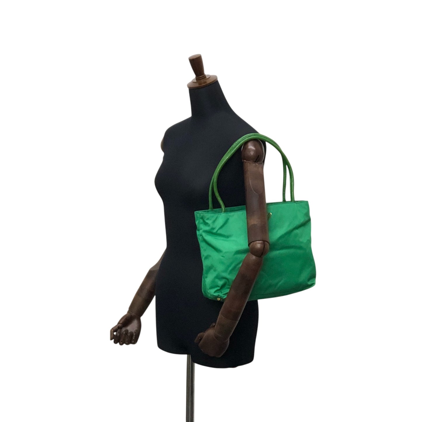 PRADA Tessuto Triangle Logo Handbag Totebag Green Vintage paupzp