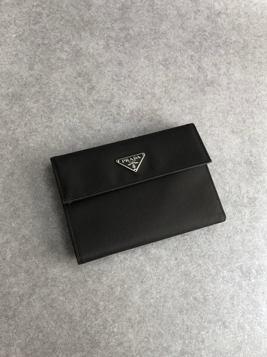 PRADA Tessuto Triangle Logo Trifold Wallet Black M510 Vintage icewt8