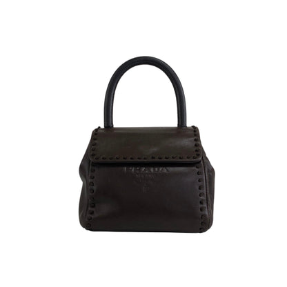 PRADA Logo Embossed Small Handbag Brown Vintage 5zhkhc