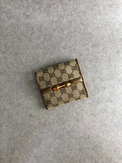 GUCCI Bamboo GG Canvas Folded Wallet Brown Vintage nex8st