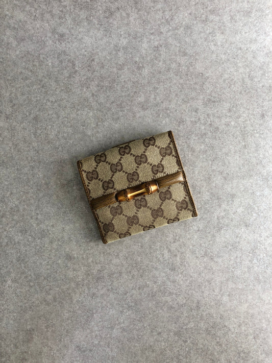 GUCCI Bamboo GG Canvas Folded Wallet Brown Vintage nex8st