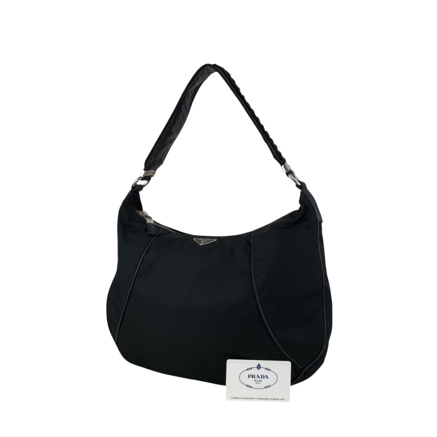PRADA Tessuto Triangle Logo Shoulder bag Hobobag Black Vintage hub83u