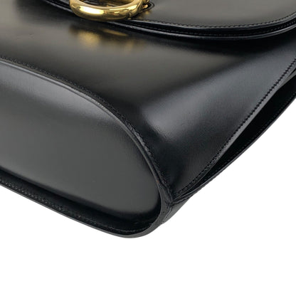 CELINE Gancini Double Flap Handbag Black Vintage j7dwju