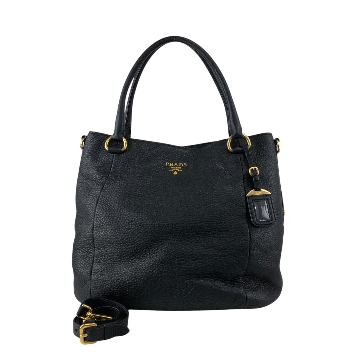 PRADA Logo Two-way Handbag Shoulder bag Black Vintage yhj7uy