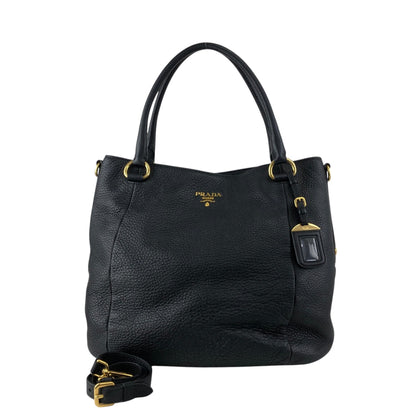 PRADA Logo Two-way Handbag Shoulder bag Black Vintage yhj7uy