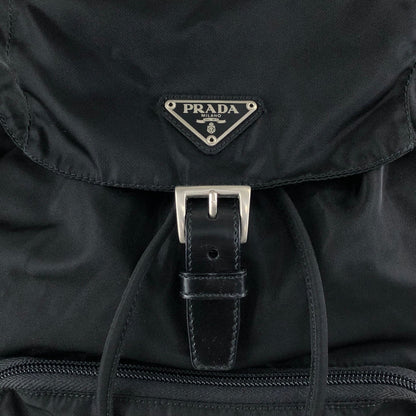 PRADA Tessuto Triangle Logo Front Buckle Backpack Black Vintage ue56ys